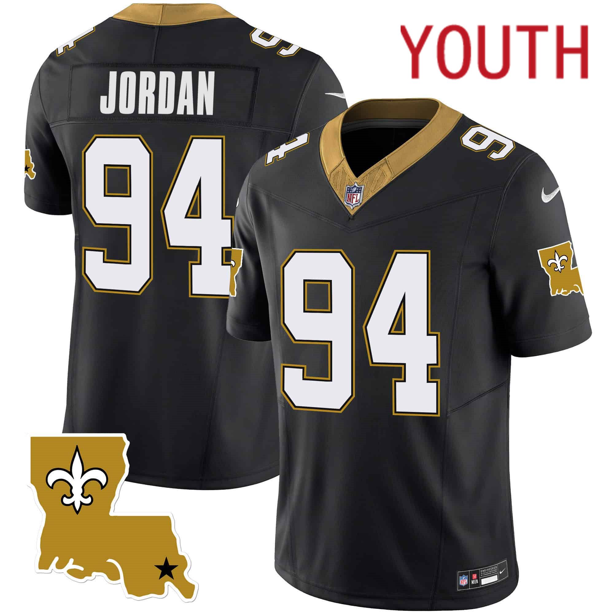 Youth New Orleans Saints 94 Jordan Black 2024 Nike 1987 Legacy Vapor Limited NFL Jersey style 1
